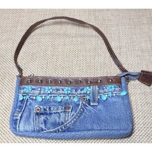Hand And Heart Denim Bag Boho Western Y2K Embellished Studded Jean Mini Purse